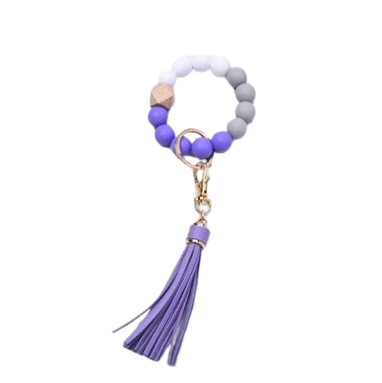 Tassel Wood Silicone Bead Bracelet Key Chain Female Women Hot Selling Bracelet Key Ring Wrist Bangle Keychains Accessory