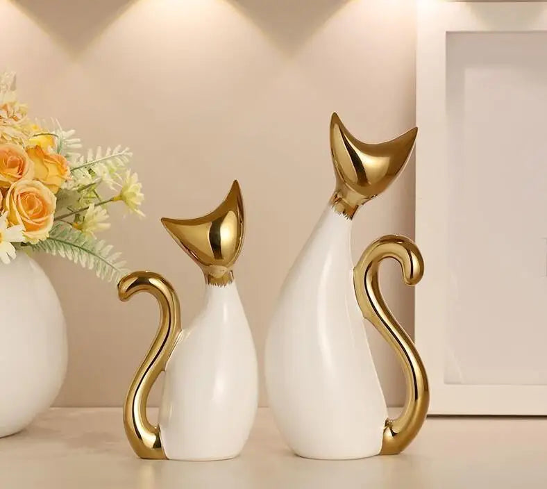 Modern Cute Ceramic Cat Ornaments Office Cafe Table Sculpture Art Crafts Home Livingroom Porch Table Animal Figurines Decoration