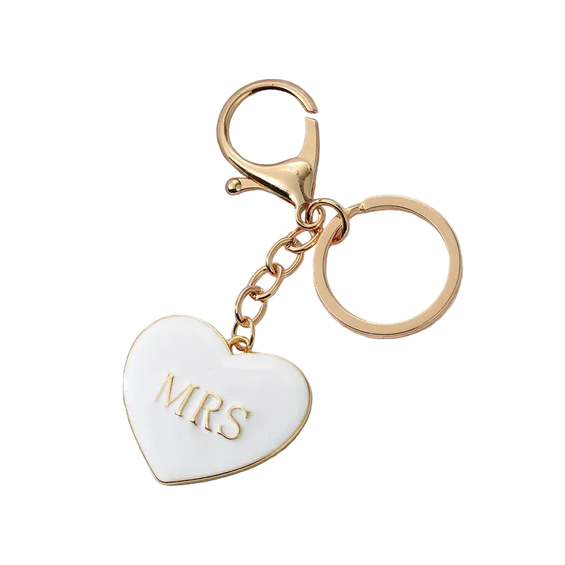 Hemasa Personality Alloy Black And White Heart Key Chain Drip oil Letters MRMRS Love Bag Pendant