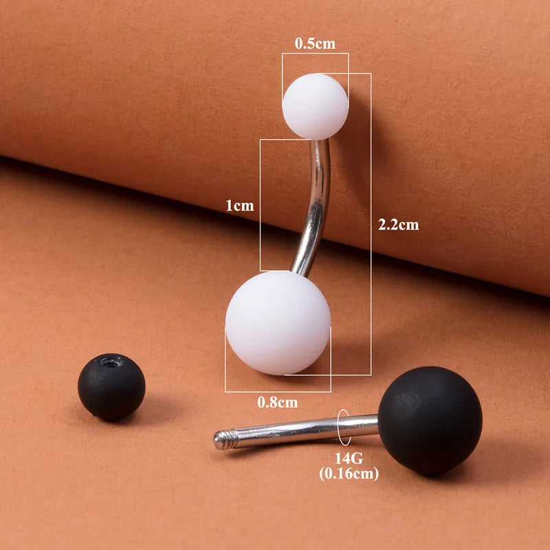 2pcs White Black Acrylic Belly Button Ring Navel Piercing Bar Surgical Steel for Women Sexy Ombligo Belly Stud Body Jewelry 14G