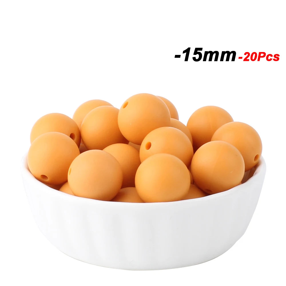 20pcs 15mm Baby Round Silicone Beads Food Grade DIY Teethers Toys Nipple Holder Pacifier Chain BPA Free Silicone Teething Beads