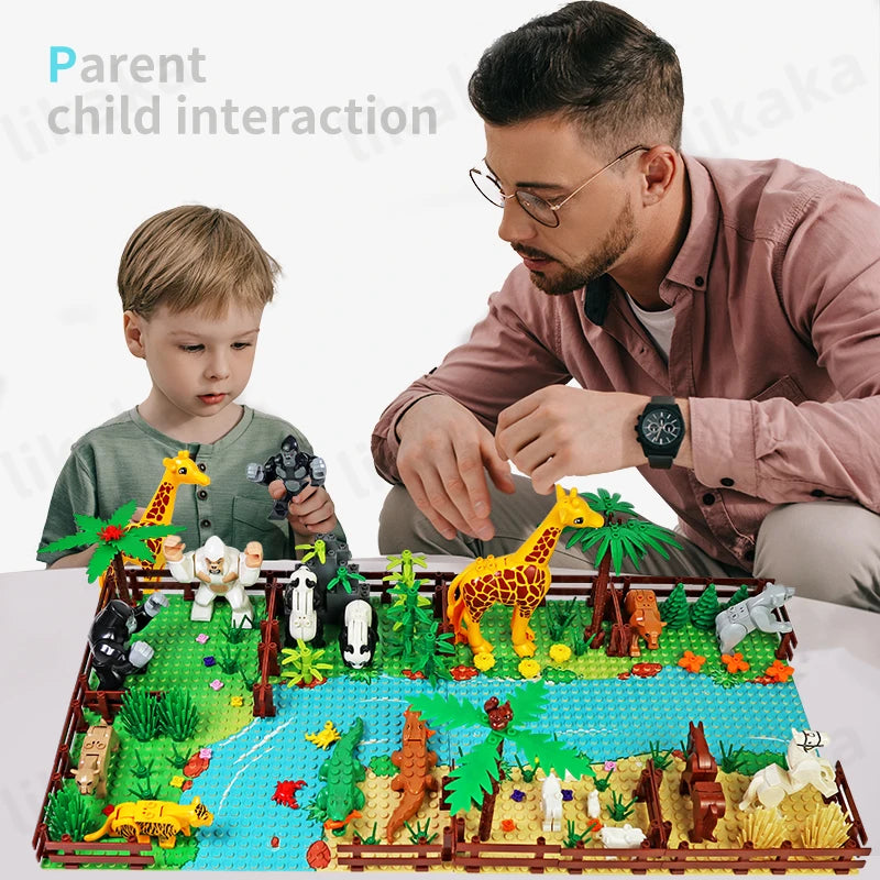 MOC Zoo Animals Building Blocks Set for Kids Montessori Toys Gift Compatible Classic Wild Animals Blocks City Friends Bricks
