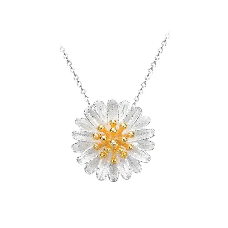 SAIYE S925 Sterling Silver Women's Chrysanthemum Pendant Necklace (40cm + 3.5cm) Luxury Jewelry Free Shipping