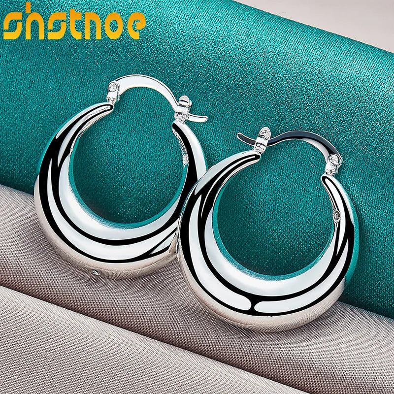 Hemasa 925 Sterling Silver Circle Smooth U Shape Big Hoop Earrings For Women