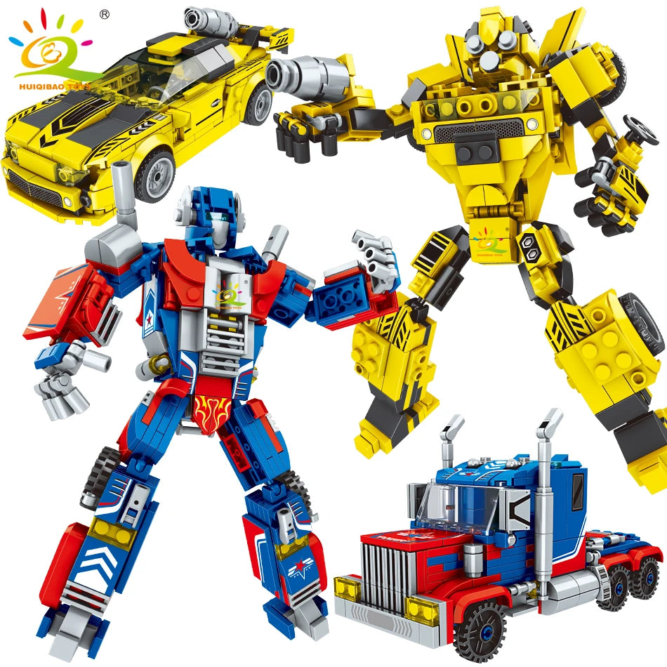 HUIQIBAO City Car Robot Man Building Blocks Transformation Speed Champions Deformation Truck Bricks Set Children Toys Kids Boy