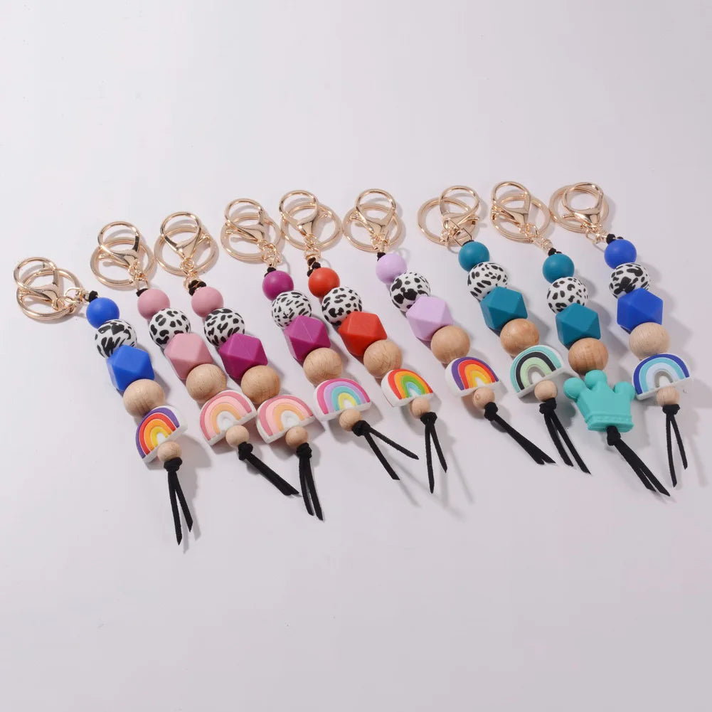 Hemasa Silicone Wooden  Bead  Keychain /Keyring For  Jewellery  Gift