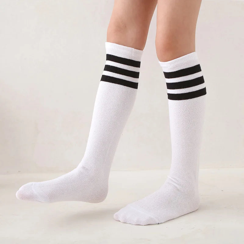 Kids Knee High Socks Girl Boys Football Stripe Cotton Sport School White Skate Children Baby Long Tube LegWarmer 3-12 Y Freeship