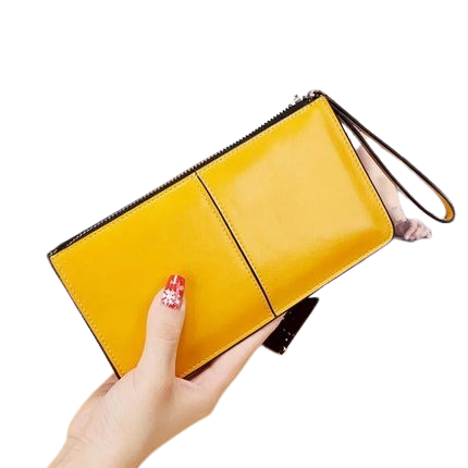 Hemasa Women's Leather Zipper Handbag Bank Large Capacity  Wallet Wrist Strap /Simple Bag Card Holders Wallets