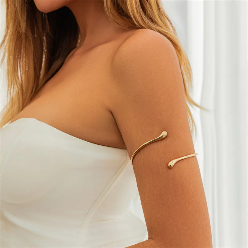 Simple Vintage Water Drop Open Cuff Bangles for Women 2024 Trend Goth Geometric Arm Bracelet Aesthetic Jewelry Gift Wholesale