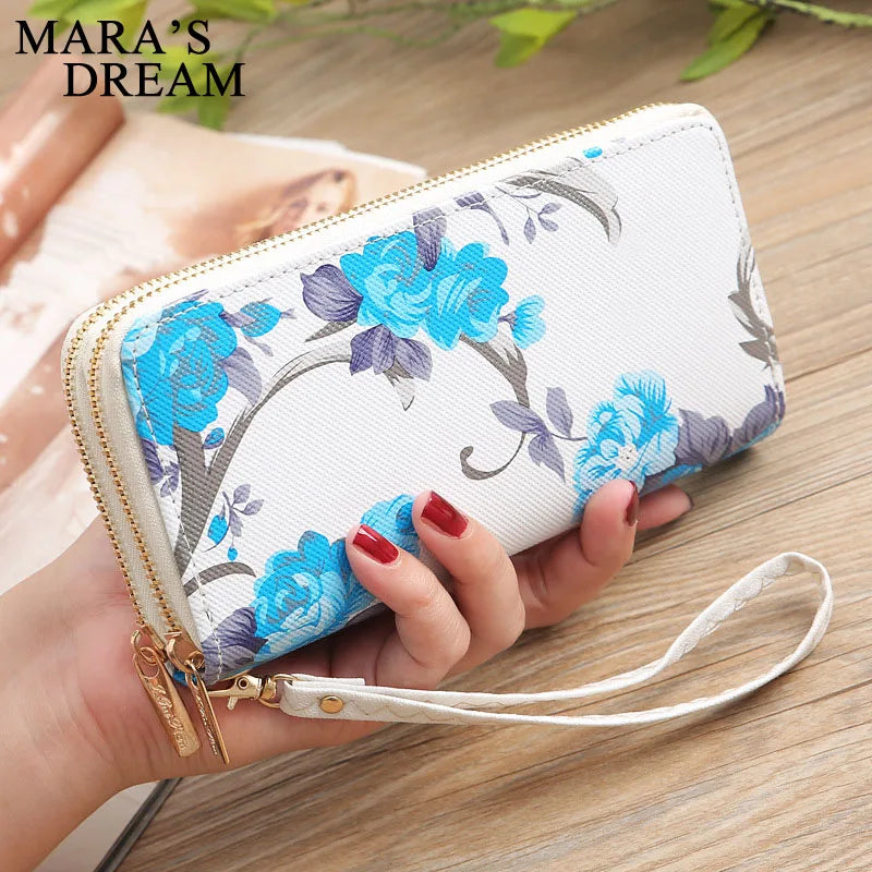 Hemasa Women's Rose Print Wallet Wild Double Zipper Clutch Bag Multi-card Women Bag /Purse