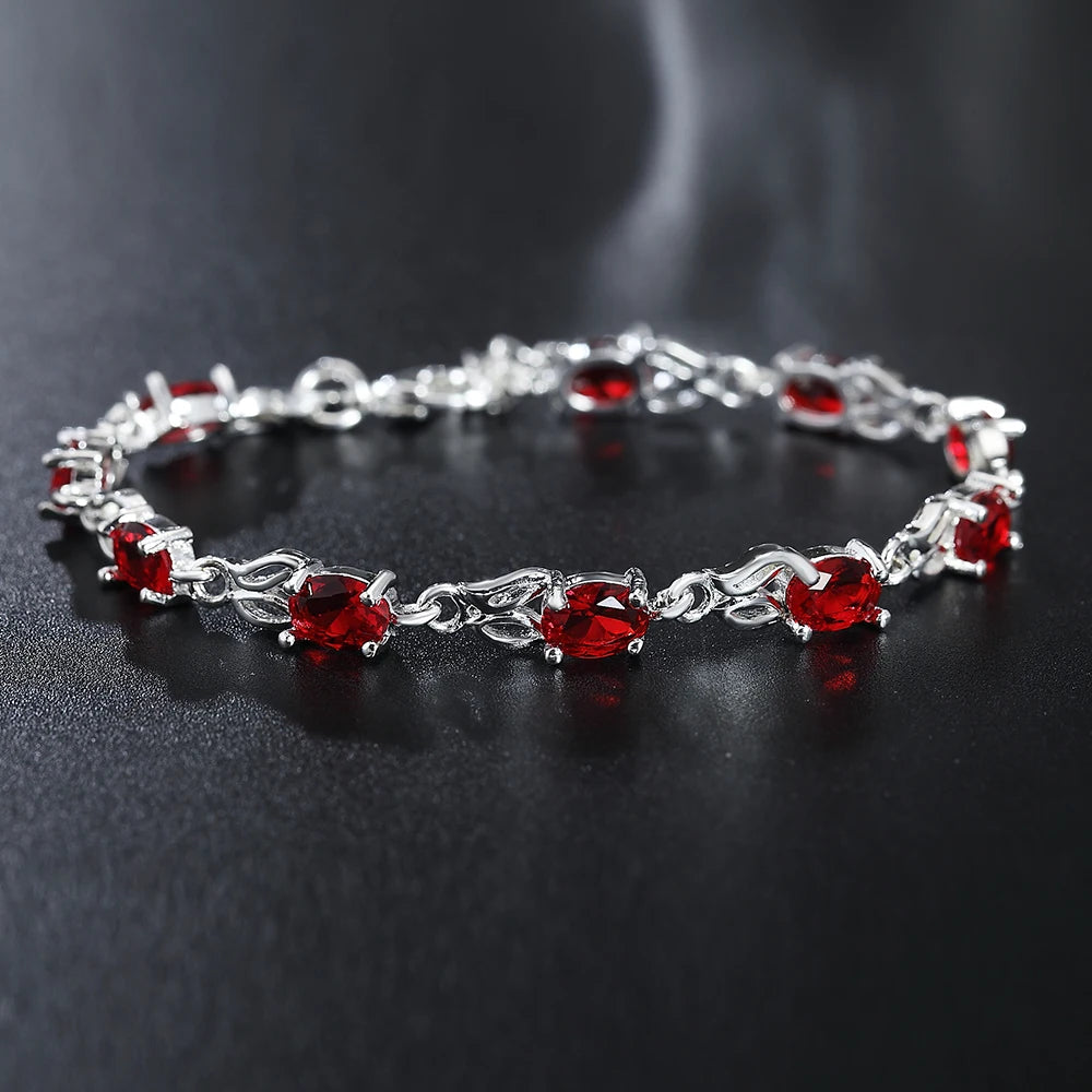 925 Sterling Silver Bracelet Red Zircon Woman Bracelet High Jewelry Gift