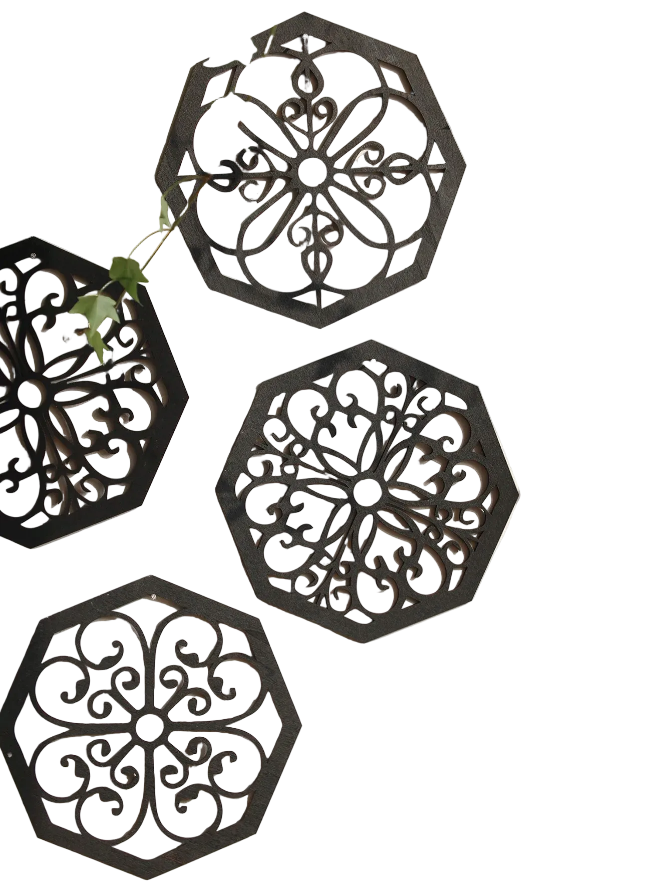 Tejesa 4Pcs Black Wooden Hollow Wall Decor /Boho Home Decoration Hexagon Square Hanging Wall Decor