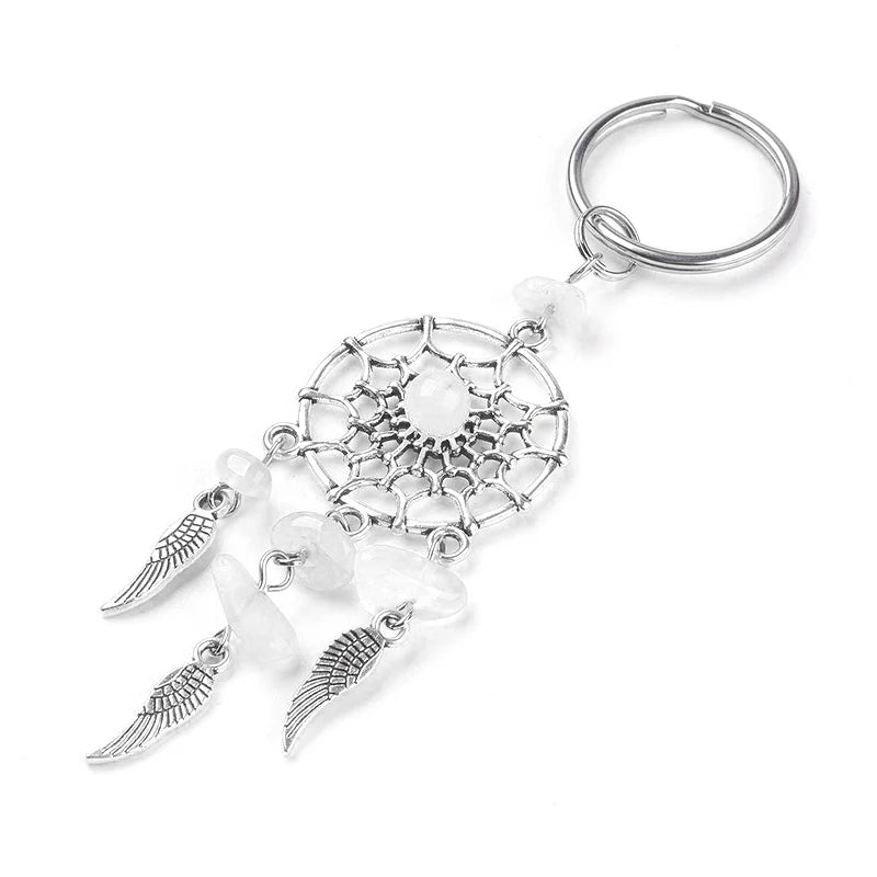 Bohemian Natural Stone Beads Dreamcatcher Keychain Women Men Boho Indians Wing Charms Key Chain On Bag Trinket Party Luck Gift