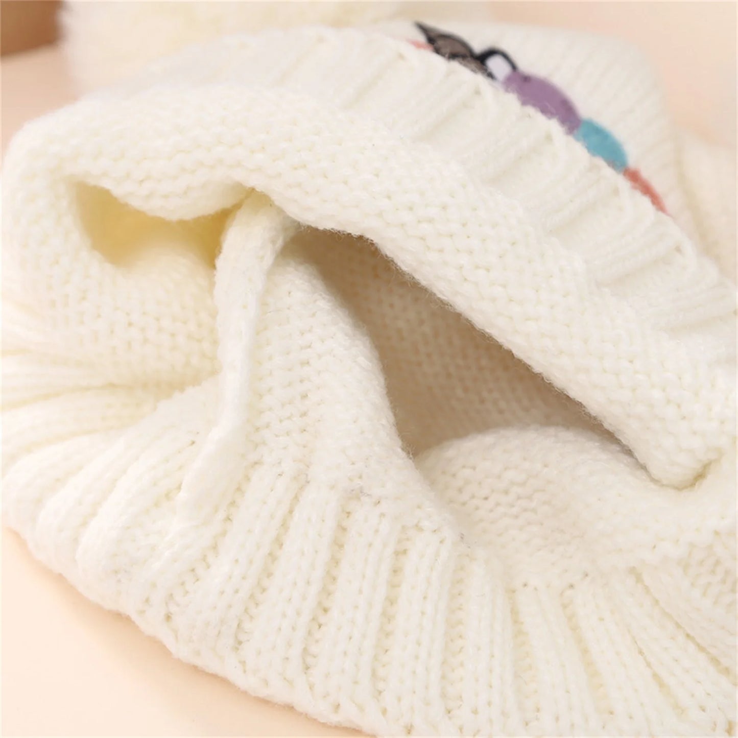 Pudcoco Kid Girls Knit Beanie, Soft Lightweight Embroidery Horse Winter Cap Toddler Beanie with Plush Balls 1-4T