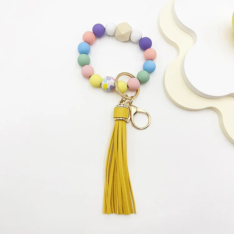 Hemasa Silicone Beads Keychain Bracelet with Tassels for Women