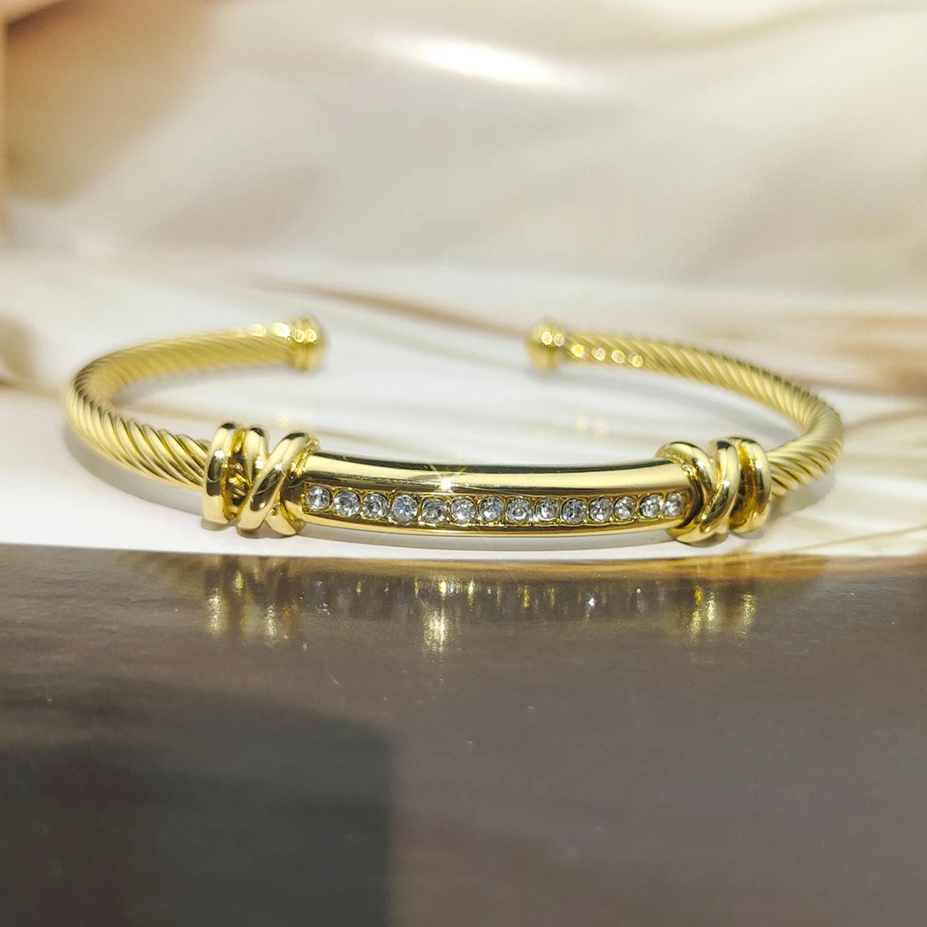 Hemasa Stainless steel  Twisted  steel wire   Cable bracelet  / open adjustable cuff women's bracelet