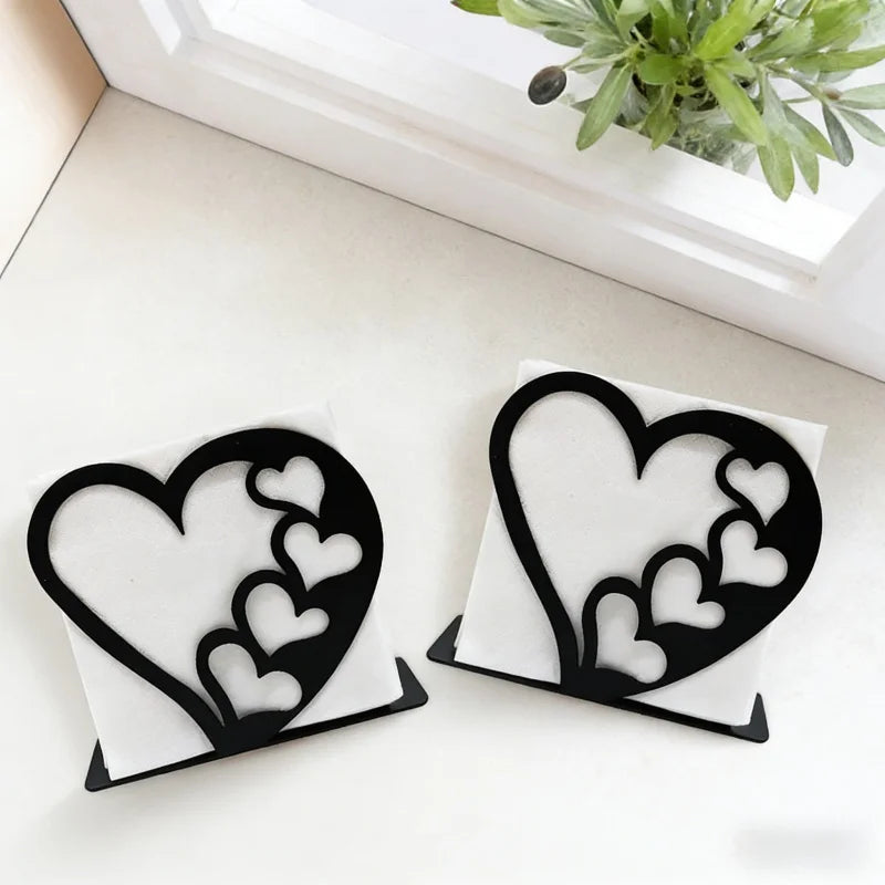 Tejesa 1Pc Large Iron Art Napkin Holder for Hotel Restaurant Creative Heart-shaped Desktop Storage Rack for Cafe and Home Use Tissue Box