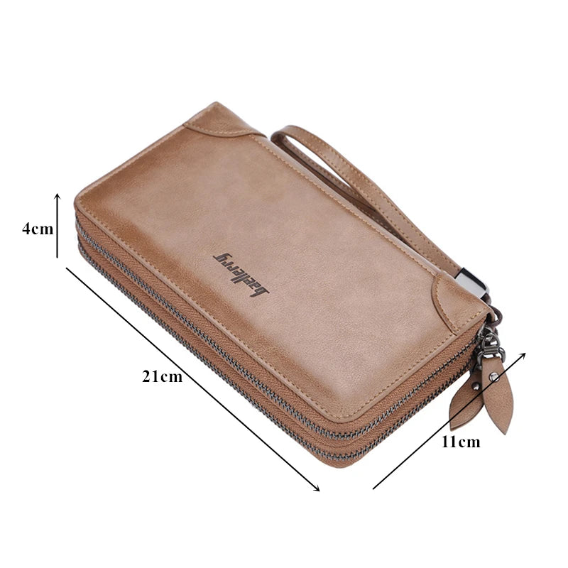 RFID Women's Black Wallet Made of Genuine Leather Large Plaid Zipper Coin Purse Long Wristband Money Clip Clutch Bag Card Holder