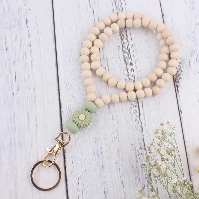 Hemasa Wooden Beads with  Daisy  flower Keychain