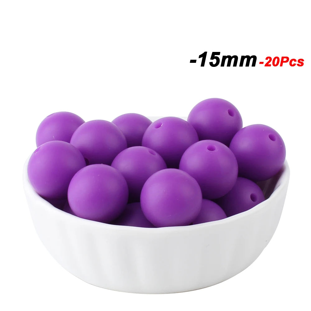 20pcs 15mm Baby Round Silicone Beads Food Grade DIY Teethers Toys Nipple Holder Pacifier Chain BPA Free Silicone Teething Beads