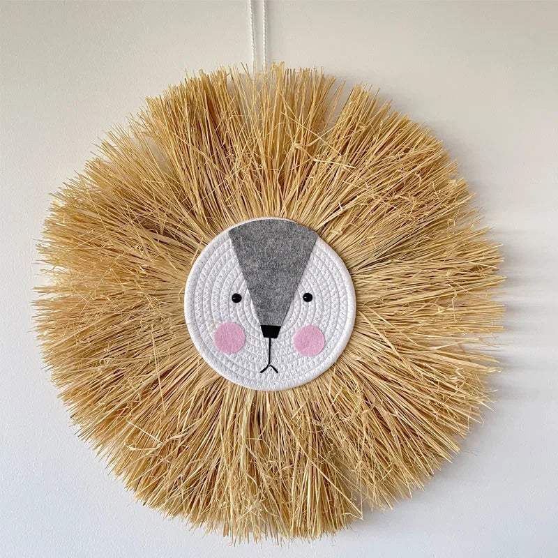New Nordic Lion Head Hanging Decorations Cotton Thread Raffia Animal Head Ornament for Nursery Room Children Room Baby Kids Room