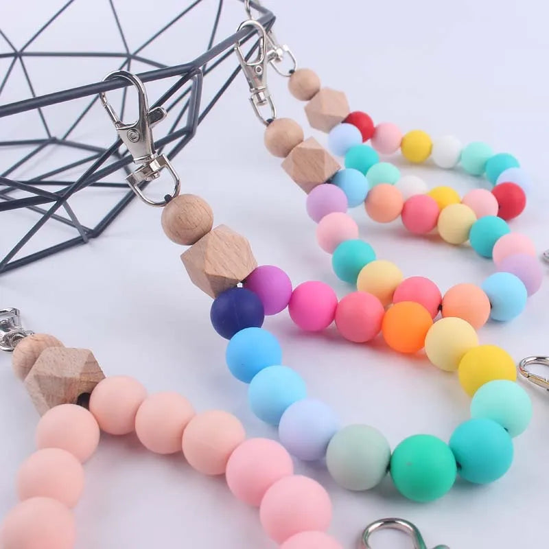Hemasa Silicone Round Beads Keychain Wristlet Bracelet Keyring For Women /Car Bag Key Chain Jewelry