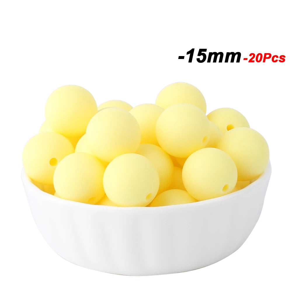 20pcs 15mm Baby Round Silicone Beads Food Grade DIY Teethers Toys Nipple Holder Pacifier Chain BPA Free Silicone Teething Beads