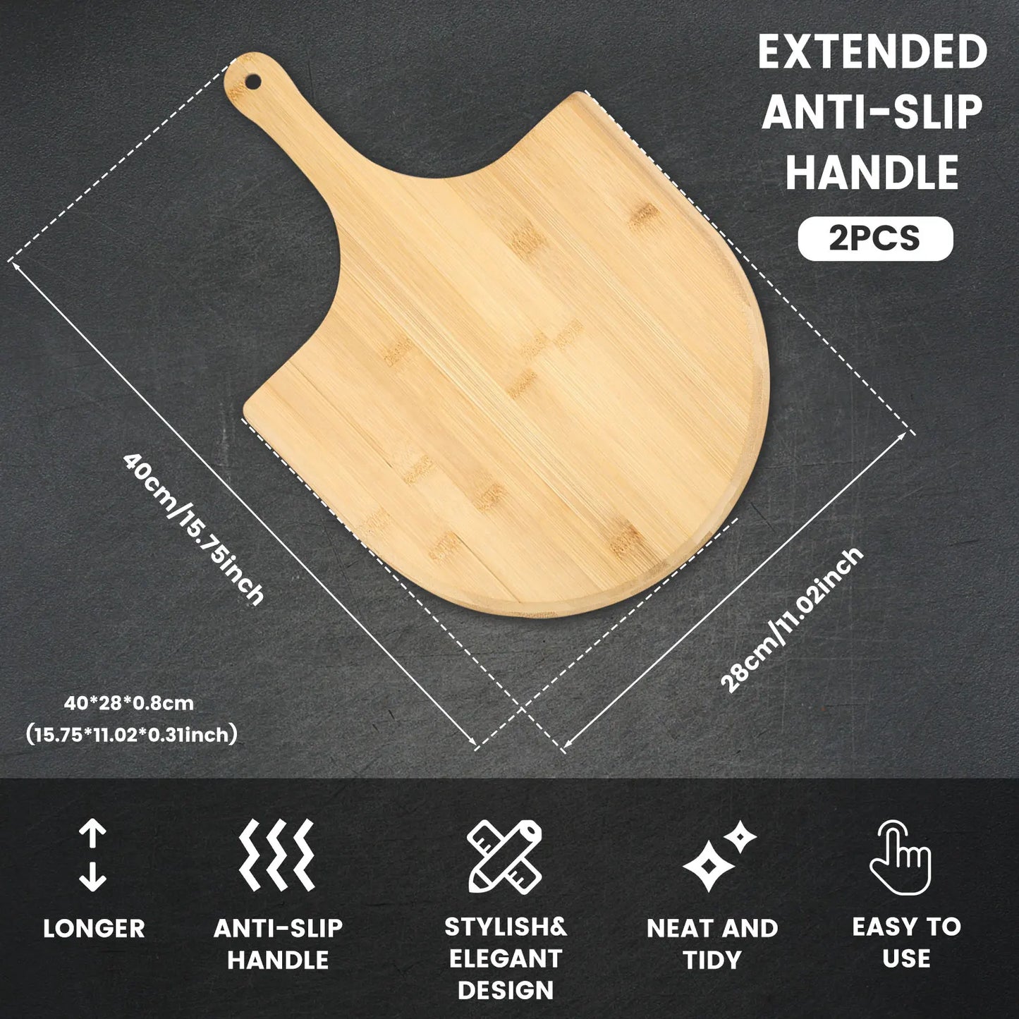 Tejesa 2/1Pc Pizza Peel Bamboo Pizza Spatula with Handle Cutting Board Pizza Tray Shovel for Baking Bread Cuting Fruit Vegetable Chees