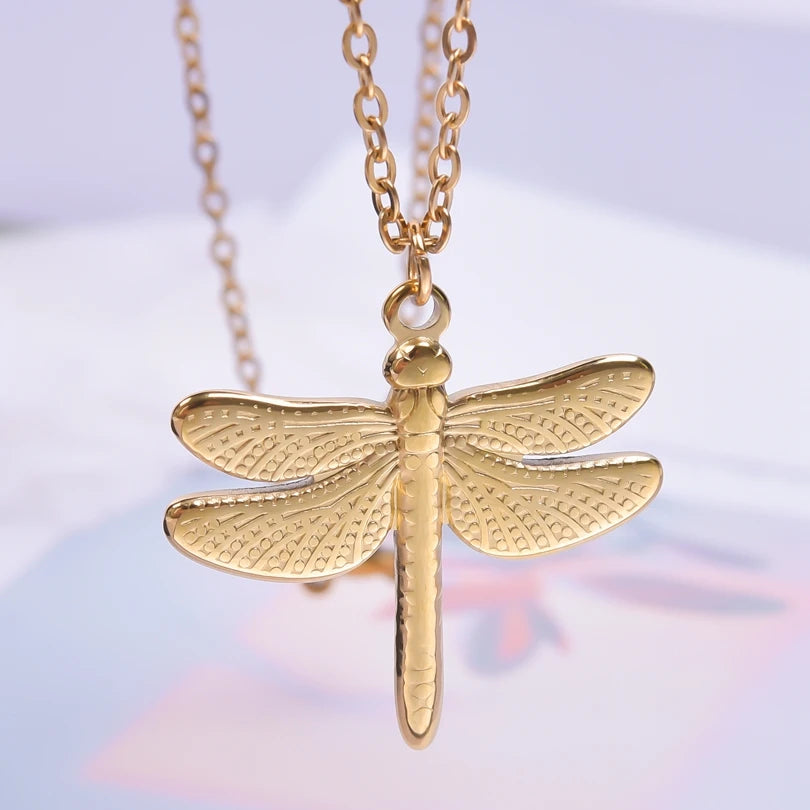 Hot Sale Dragonfly Rainbow Charms Stainless Stee Pendant Punk Necklace for Women/Men Choker Long Chain Female Jewelry Gifts