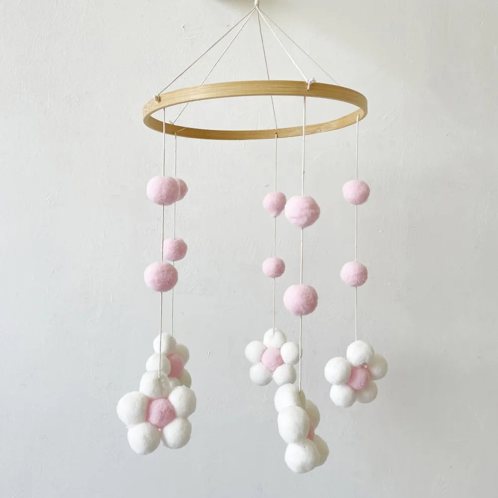 Nordic Kids Room Decor Handmade Pompoms Floral Mobile Hanging Decor Kids Girls Room Hanging Decoration 2024 NEW