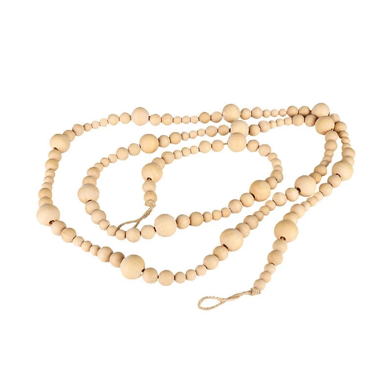 1/2pcs Decorative Bead Twine Garland 2.2m Rattan Natural Wood Bead Garlands Christmas Tree Hanging Decoration Rustic Bead Tassel