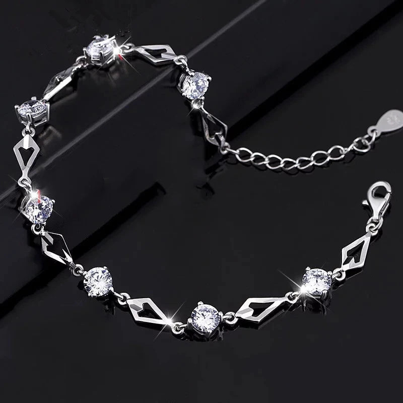 Silver Amethyst 925 Sterling Silver Bracelet Charm Women Wedding Bracelet Gift