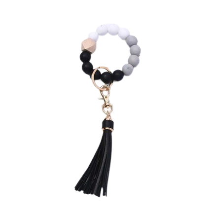 Tassel Wood Silicone Bead Bracelet Key Chain Female Women Hot Selling Bracelet Key Ring Wrist Bangle Keychains Accessory