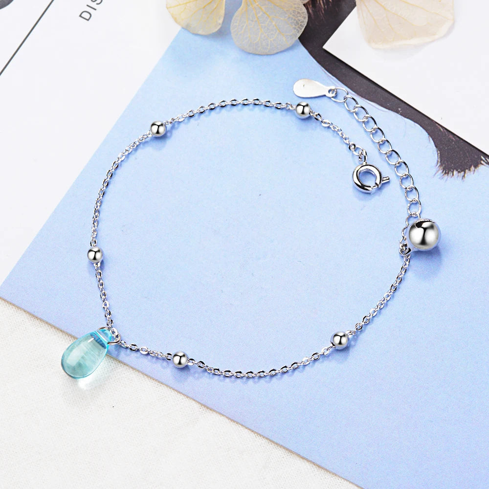 Sweet Blue Crystal Water Drop 925 Sterling Silver Bracelet For Women Gift Pulseira Silver 925 Jewelry S-b208