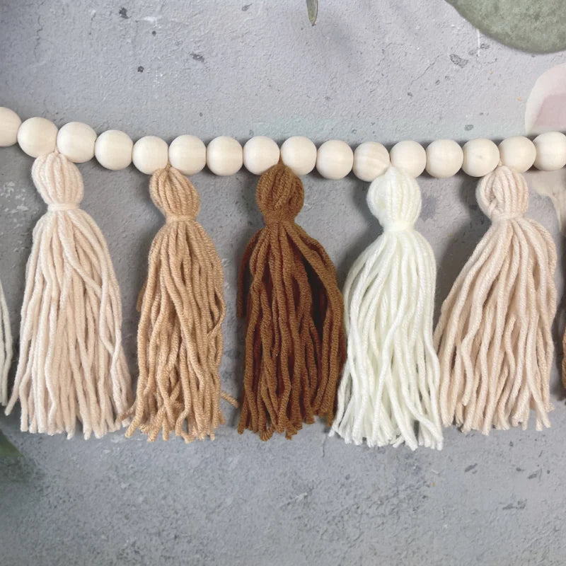 Nordic Style Hand-woven Wooden Beads String Wool Tassel Home 2023 New Style Children's Kid Room Decoration Wall Hangings Decor