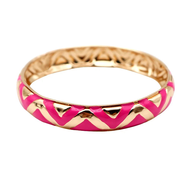 Fuchsia Enamel Metal Bangle For Women Designer New Jewelry Fashion Bohemia Wave Stripe Styles Iron Trendy Girl Gift Party 202195