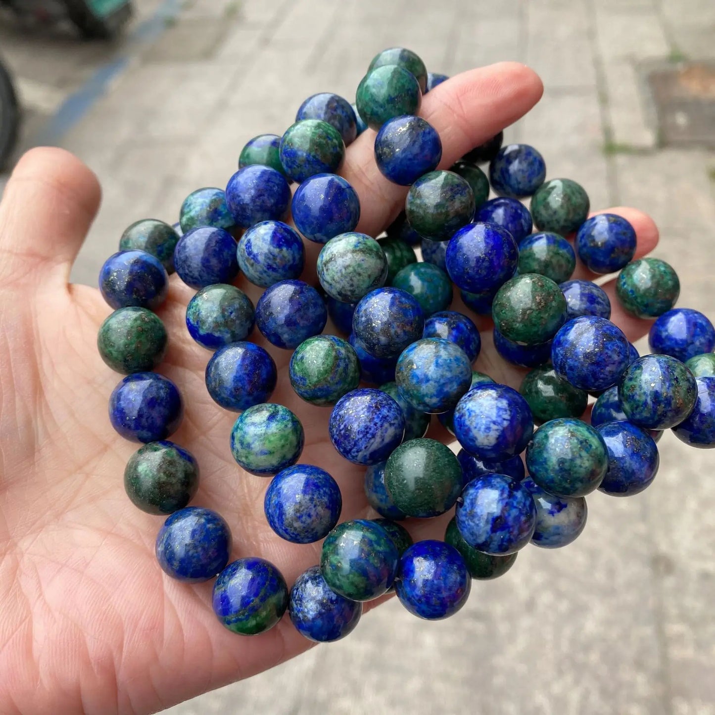 Azurite Natural Stone Bead Bracelet For Men Women Blue Malachite Energy Crystal Aura Healing Yoga Elastic Couple Jewelry