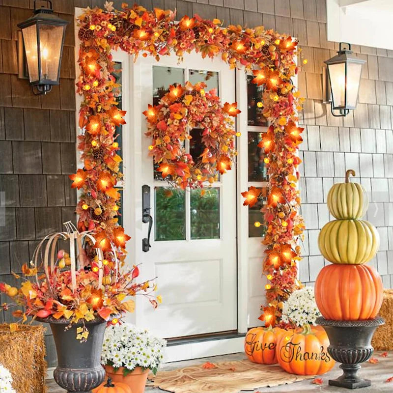 3M 20 LED Pumpkin Maple Leaf String Lights Garland Led Fairy Lights for Halloween Decoration Autumn Decor Fall Home Decor
