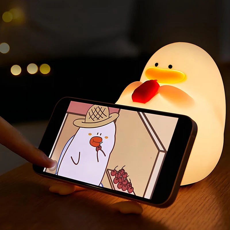 Duck Rechargeable LED Night Light Pat Silicone Lamp Bedside Cartoon Cute Children Nightlights for Home Room Decor Birthday Gift
