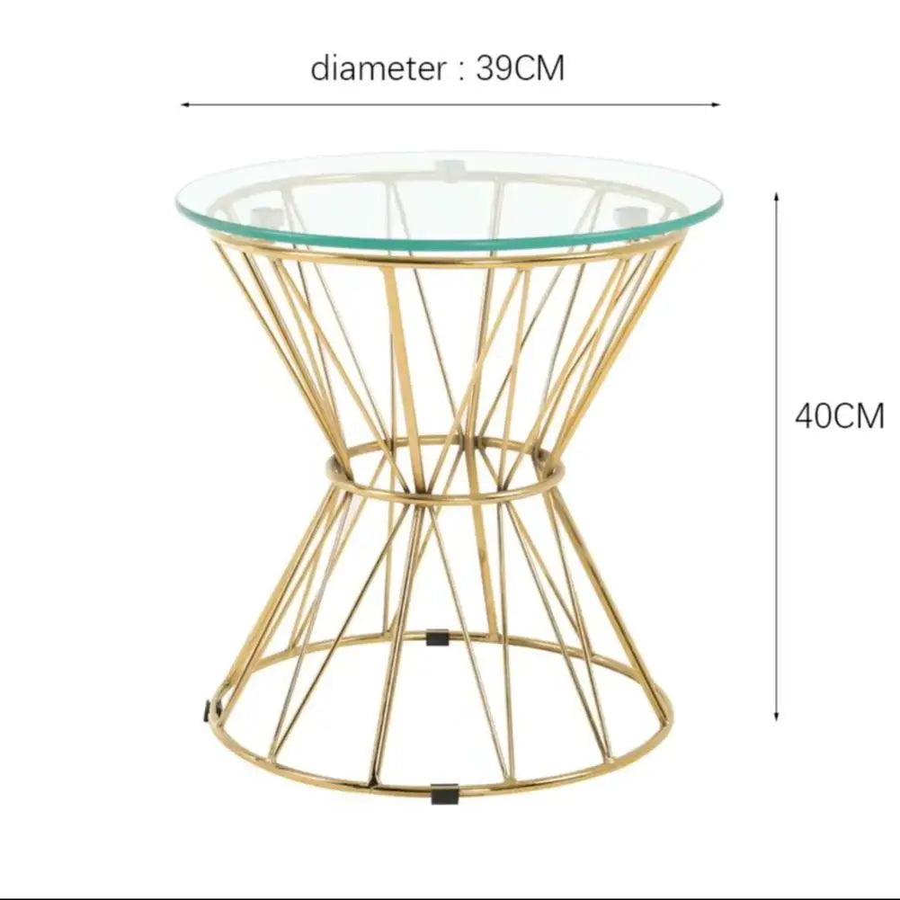 Modern Round Tempered Glass Side Table Steel Leg,Gold