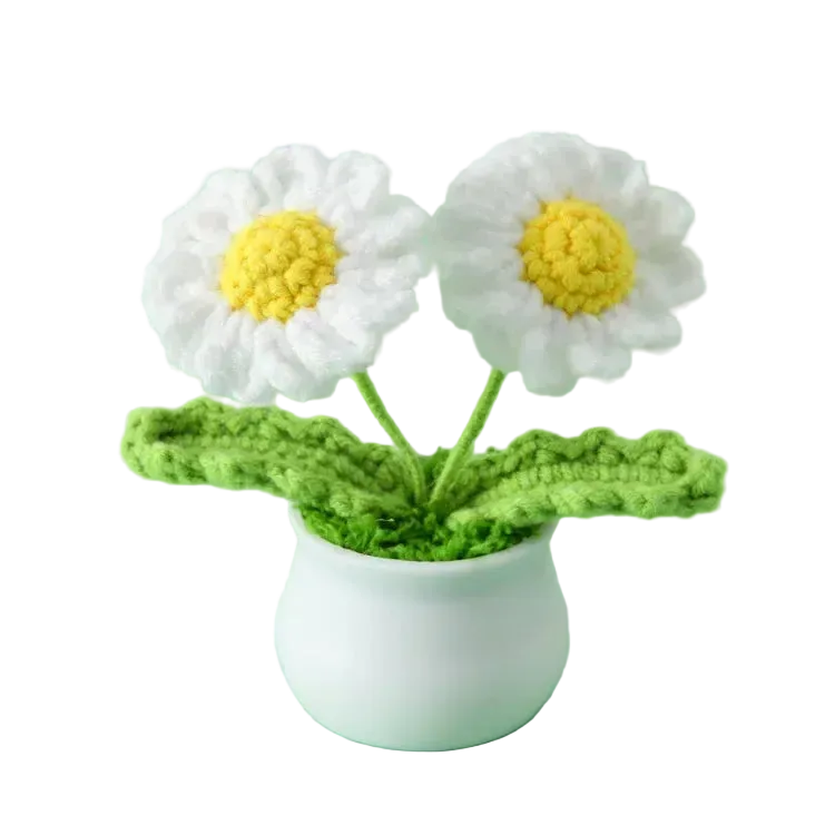 Hemasa Cute Daisy Crochet Flowers Potted Woven Flower Creative Artificial Flowers Car Office Table Decor Handwoven Plant Flor Tejida