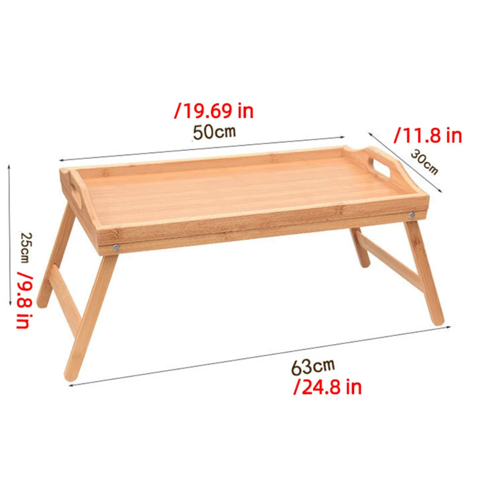 Portable Bamboo Wood Bed Tray Breakfast Home Folding Laptop Desk Tea Food Serving Table Folding Leg Laptop Desk On The Bed
