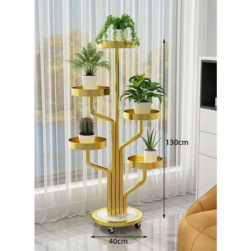 Wrought iron flower stand Plant stand Indoor living room Balcony Flower pot Green Luo stand Movable multi-layer metal flower