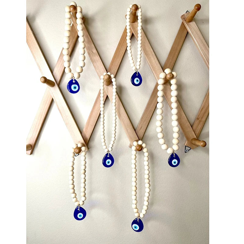 Hemasa Evil Eye Wall Hanging Lucky Eye Glass Evil Eye Gifts Turkish Eye Nazar House Protection Wood Beads Decor Rearview Mirror Pendant