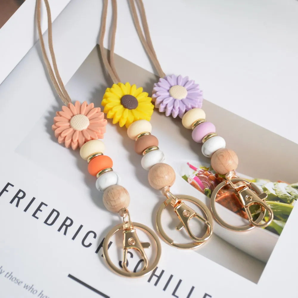 Hemasa  Daisy Beads Lanyards for ID Badges /Silicone Beaded Keychain for  Women