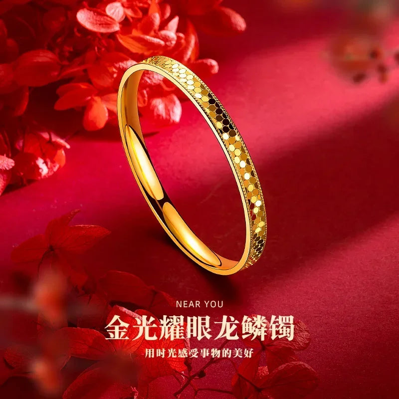 9999 Real Gold 24K Yellow Gold Dragon Scale Bracelet Honeycomb High Sense Bangle for Women Wedding Fine Jewelry