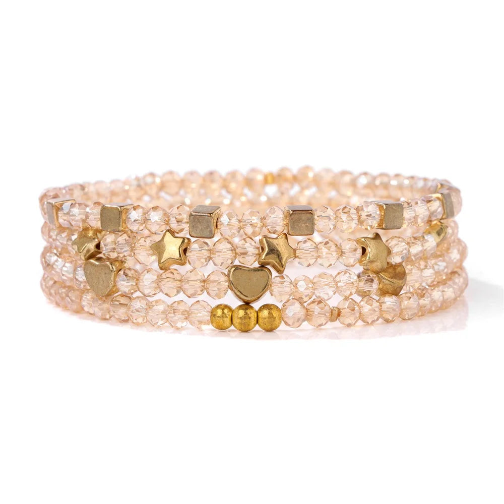 4pcs/set Faceted Crystal Beads Bracelet Colorful Round Shiny Glass Beaded Charm Braclets for Women Men Couples Jewelry Gift