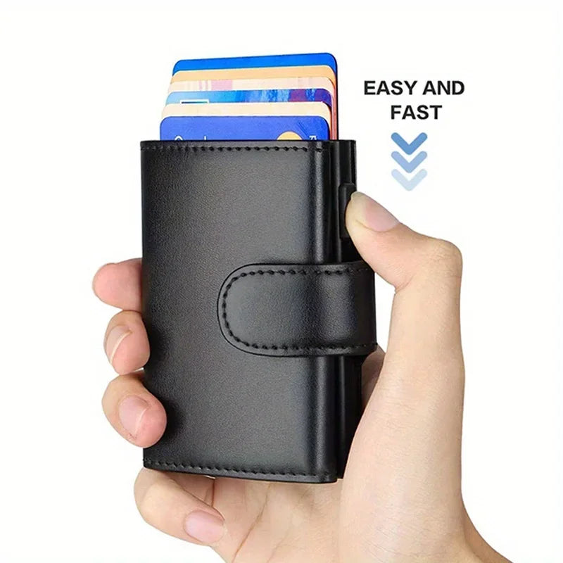 Men's RFID Blocking Leather Wallet Fashion Card Holder Tri-fold Wallet Money Bag Pop-up Card Wallet with Coin Pouch Men's Gift