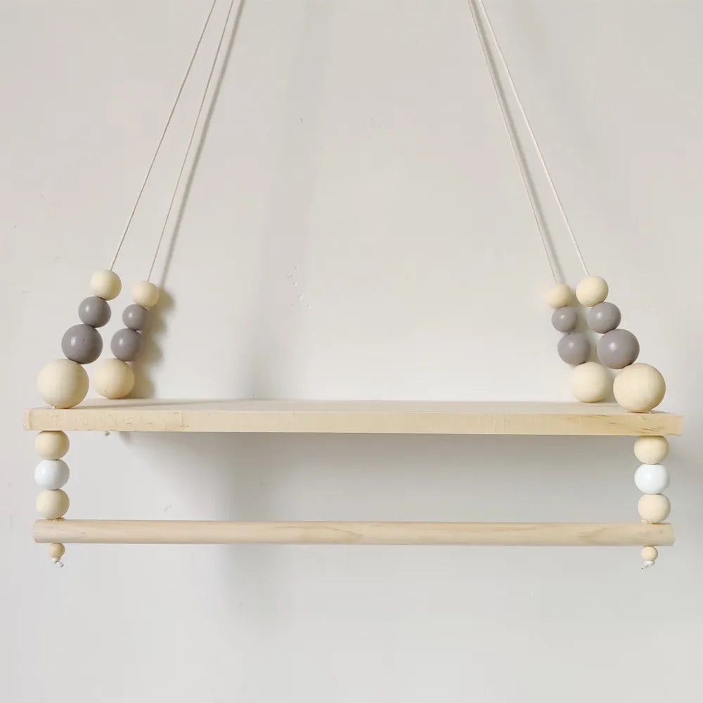 2024 Nordic Nursery Decor Scandinavian Decor Wooden Wall Shelf with Beads Kids Room Decoration Organizer Storage Holders