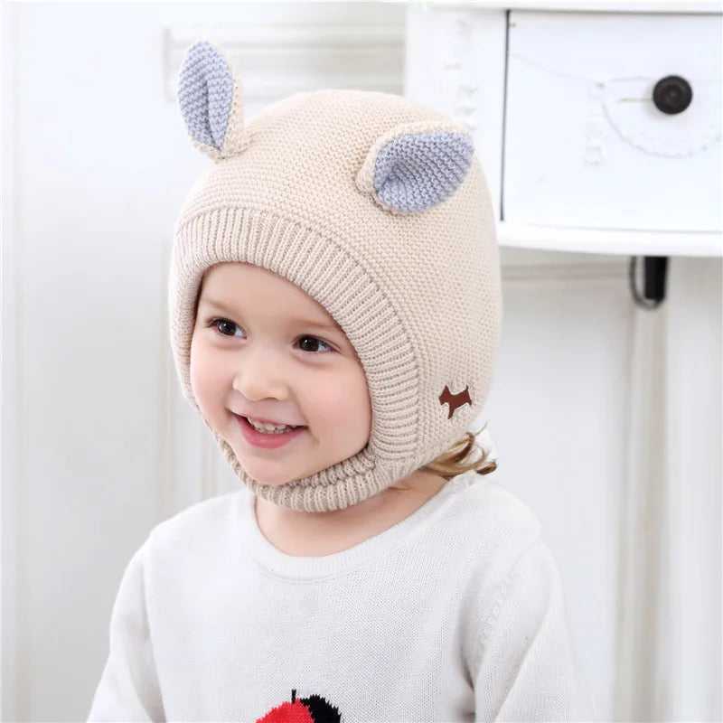 Baby Hat with Cute Earflap Warm Fleece Lining 6-12 Months Winter Knit Beanie Caps for Boy Girl
